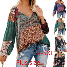 blouse, V Collar, Plus Size, Floral print