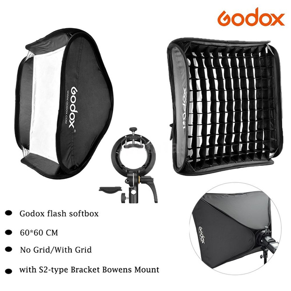 Godox S2 Speedlite Bracket with Softbox, Grid & Carrying