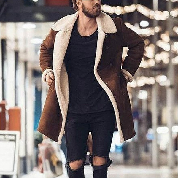 Men Winter Warmer Leather Outerwear Long Windproof Overcoat Jacket Fashion Coat