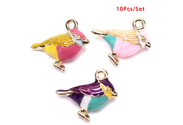 10Pcs/Set Enamel Alloy 3D Cute Bird Charms Pendant Jewelry DIY Craft Making TFAE