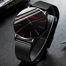 BLACK Fashion Mens Business Minimalist Watches Luxury Ultra Thin Stainless Steel Mesh Belt Analog Quartz Watch Relojes Masculino