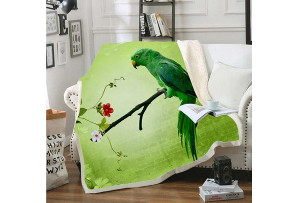 3D Colorful Parrot bridSherpa Blanket Sofa Couch Quilt Cover Throw Blanket B07