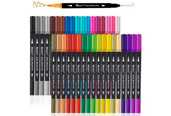 Dual Markers Brush Pen, Bullet Journal Pen Fine Point Coloring Marker & Brush Highlighter Pen for