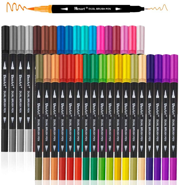 Dual Markers Brush Pen, Bullet Journal Pen Fine Point Coloring Marker & Brush Highlighter Pen for