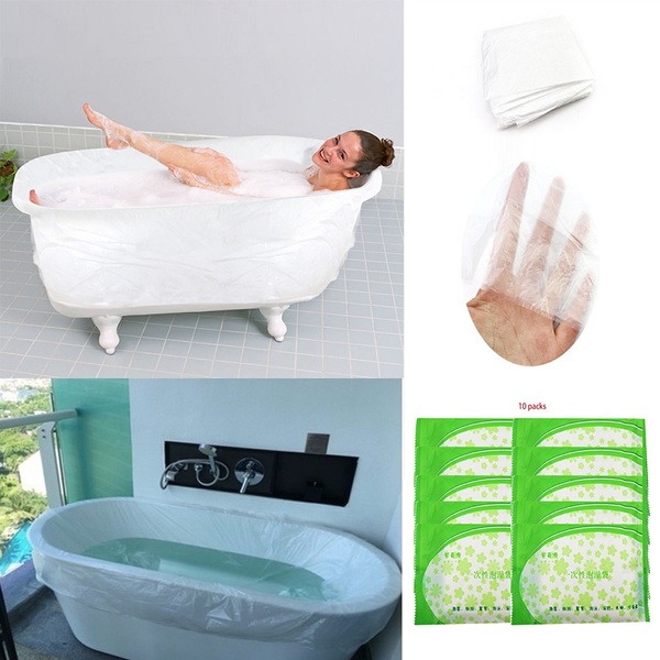 10 Pack Disposable Bathtub Cover Liner, Disposable Plastic Bathtub Liners