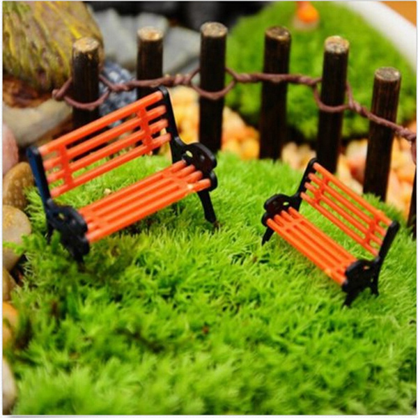 2pcs Mini Garden Ornament Miniature Park Bench Craft Fairy Dollhouse