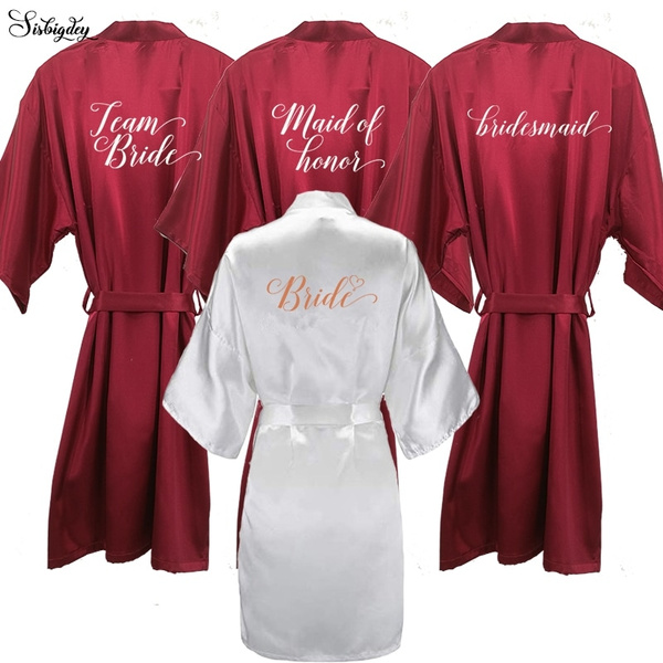 Burgundy Satin Kimono Robes women short pajamas dressing gown wine