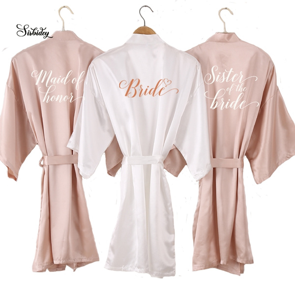Details about   Women Wedding Bridesmaid Robe Bride Satin/silk robe maid of honor Dressing Gown