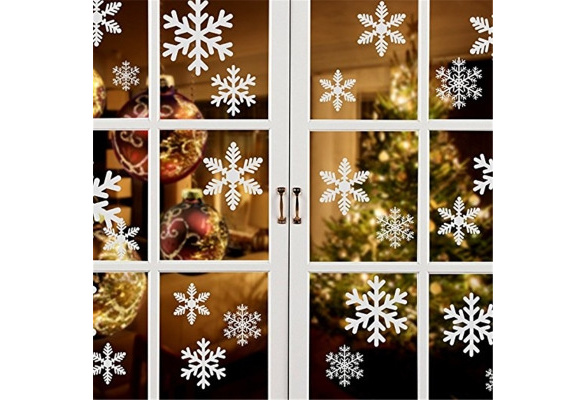 JI_ 27pcs Reusable White Christmas Snowflake Window Sticker Self Clings XMAS D 