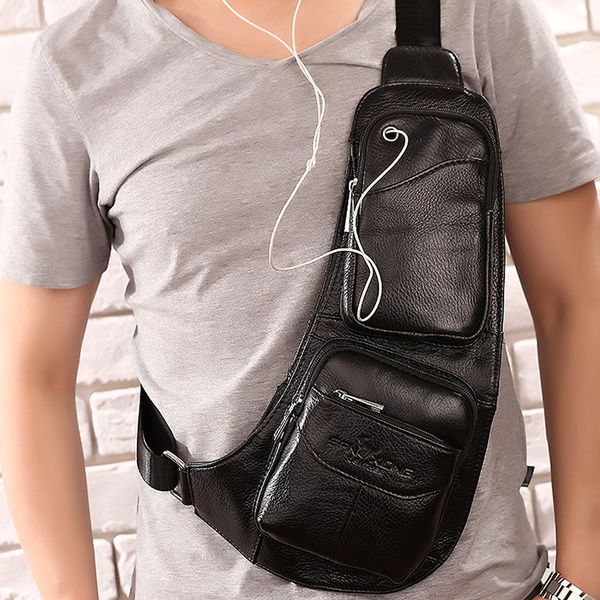 Male Cowhide Single Rucksack Backpack Daypack Fashion Travel Riding ...