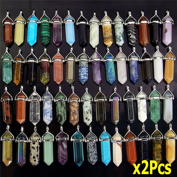 Multicolor Pendant Necklace Gemstones Natural Crystal Quartz Point Healing Gift Multicolor Pendant Necklace Gemstones Natural Crystal Quartz Point Healing Gift