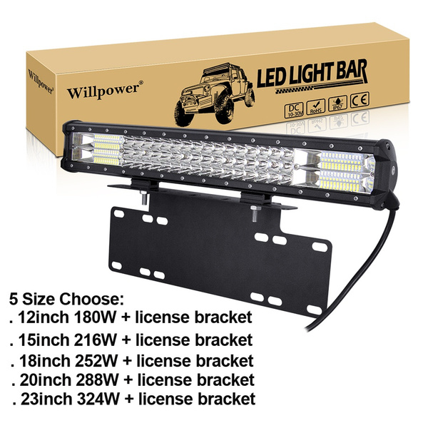 Willpower led light bar with Universal Front Bumper License Plate Mount  Bracket Holder , 12inch 180W / 15inch 216W /18inch 252W / 20inch 288W  /22inch