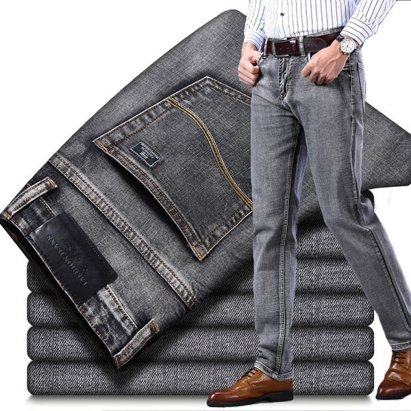 Otoño Invierno Nuevos Pantalones Vaqueros Elásticos Para Hombre De Negocios  De Estilo Clásico De Moda Pantalones Vaqueros De Hombre Negro Azul Gris |  Wish