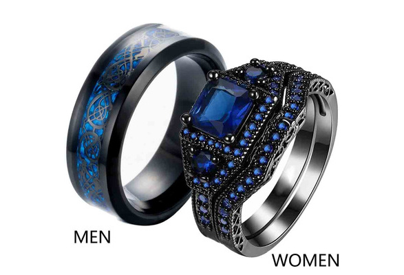 Black and blue wedding deals rings for her