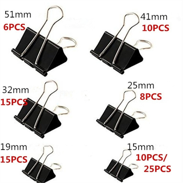 Foldback Metal Binder Clips Long Tail Clip Black Grip Clamps Office School  Stationery Paper Document Clips Ticket Organizer （15-51mm）