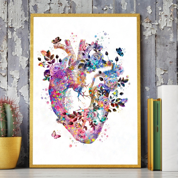 Anatomical Heart Wooden Painting Canvas