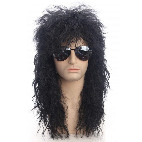 Men long black curly wigs for cosplay male synthetic hairpieces punk ...