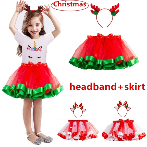SUNTRADE Christmas Tutu Skirt Red Layered Ballet Tulle Christmas Party with Headband