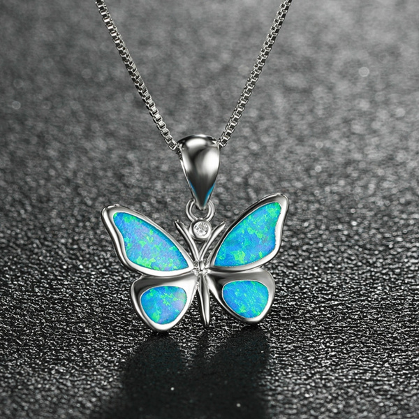 Bamos Cute 925 Sterling Silver Plated Women Pendant White/Blue Fire ...