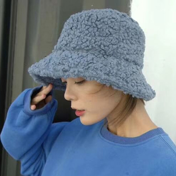Faux Fur Winter Bucket Hat For Women Girl Fashion Solid Thickened Soft Warm  Fishing Cap Outdoor Lady Plush Fluffy Panama