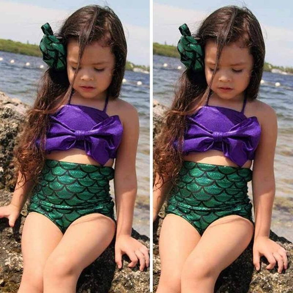 Kids Swimmable Mermaid Tail Set Swimming Costumes Cospaly Bathing Suit  Beachwear