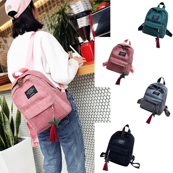 Mini mochilas de pana simples para mujer Mochilas de ocio de color puro  estilo campus | Wish