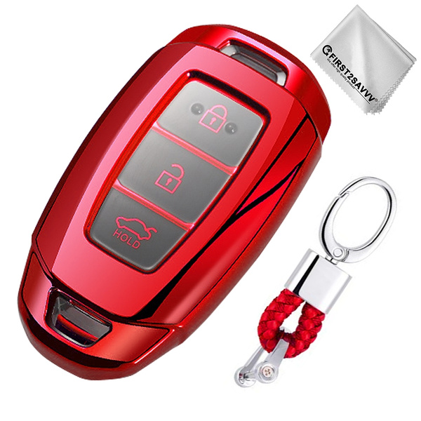 LemSa 2Pcs Rubber Silicone Smart Key Fob Case Cover Protector Holder for Hyundai Kona Azera Grandeur IG Santa Fe 2019 2020 Red+Blue