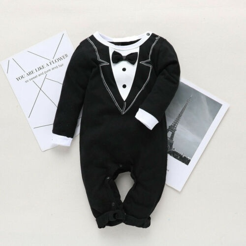 Newborn Baby Boy Clothes Gentleman Outfits Long Sleeve Romper Bowtie Tuxedo Suit