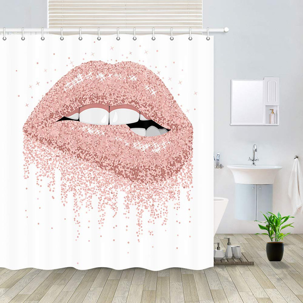Woman Lips Shower Curtain For Bathroom, Lips Shower Curtain Hooks