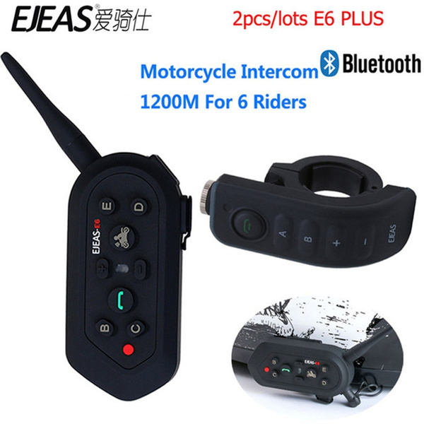 Ejeas E6 Plus 2pcs BT Motorcycles Handle Bar Headset 6 Riders 1200M Communicator Helmet Interphone VOX Bluetooth Intercom