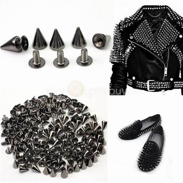 100 Pcs Punk Rock Style Metal Spikes – Cone Screw Studs & Rivet Bullet Spikes, 10mm Height, Alloy