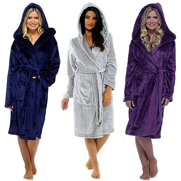 Women's Purple Velvet Robe Long Warm Ladies Housecoat