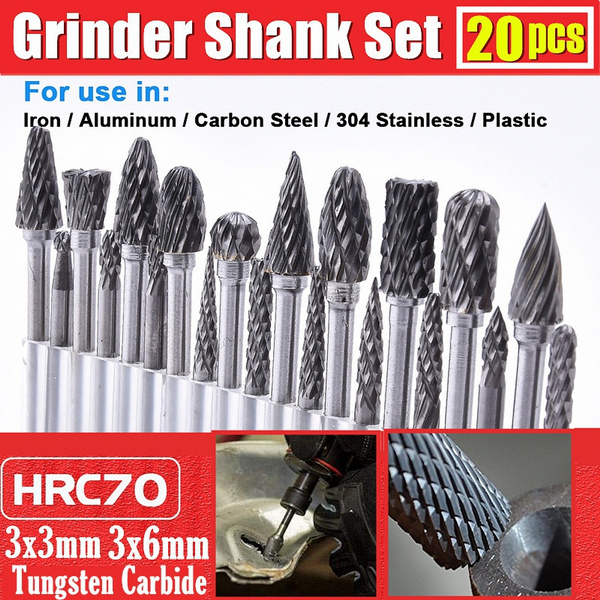 20Pcs Tungsten Carbide Rotary Point Burr Die Grinder Shank Set Tools 3*3mm/3*6mm 