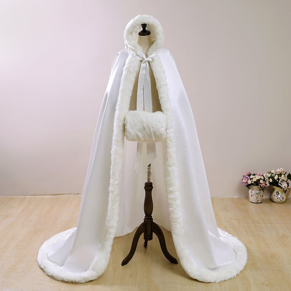 White winter cape with cheap hood