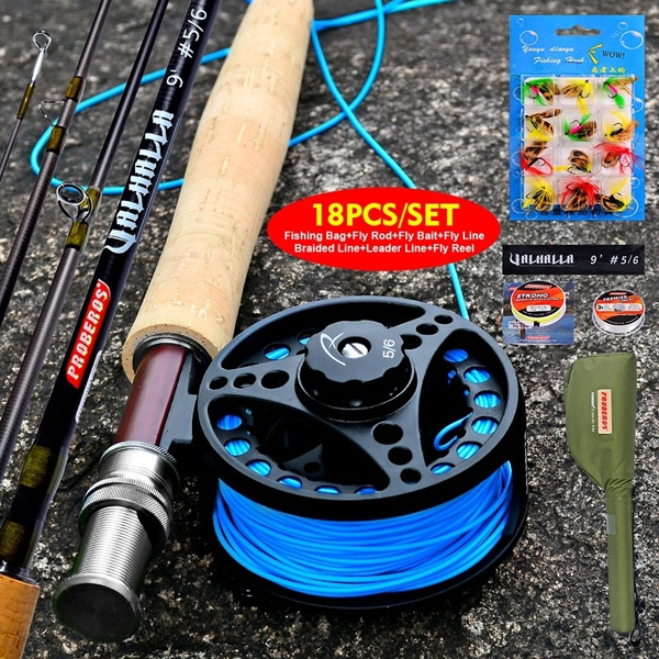 1set Fly Rod and Reel Combo 8FT-2.4M-3/4&9FT-2.7M-5/6 Fly Fishing Set Fly  Rod with Fly Line Fly Baits Full Kits Tackle with Portable Bag