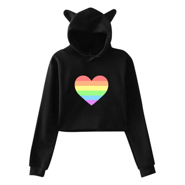 Pastel Rainbow Heart Cat Ear Hoodie Sweater Wish