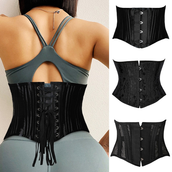 24 Double Steel Boned Black Cotton Waist Slimming Corsets For Waist  Slimming Gothic Corset