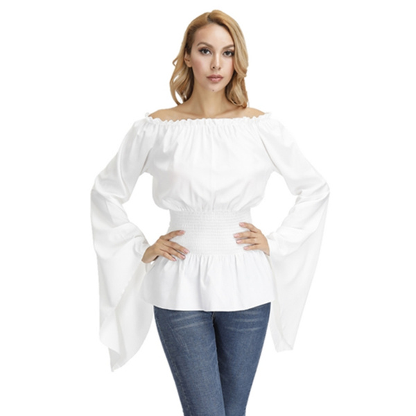 Women's Long Sleeve White Renaissance Pirate Blouse - White - S (6-8)