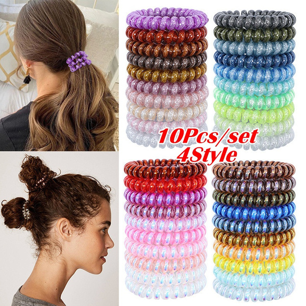 10 Pcs set Elastic Scrunchie Plastic Rubber Spiral Telephone Cord Wire Hair Ties Scrunchies Hair Ring Band