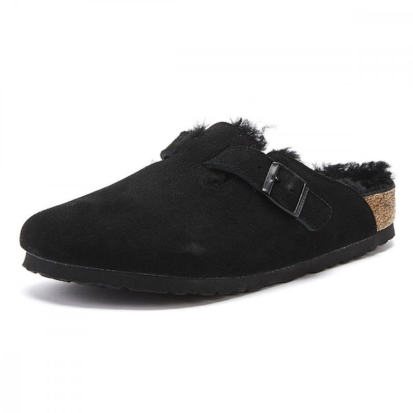 Birkenstock Black Boston Suede Shearling Clogs Wish