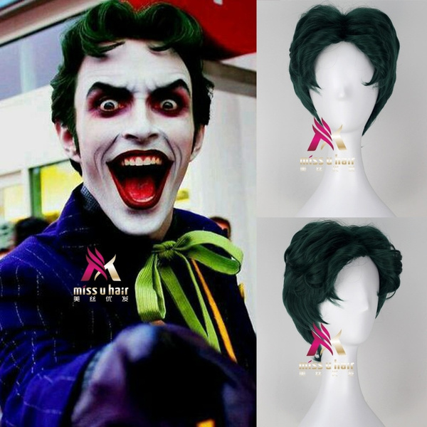 Movie Suicide Squad Joker Clown Green wig Play Poseidon Hair DC Comic Cosplay Halloween Costume Synthetic Refractory Fiber Wigs