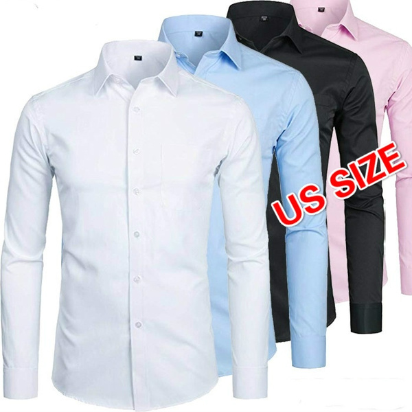 US SIZE XS3XL Men's Long Sleeve Button Down Shirts Slim Fit Business