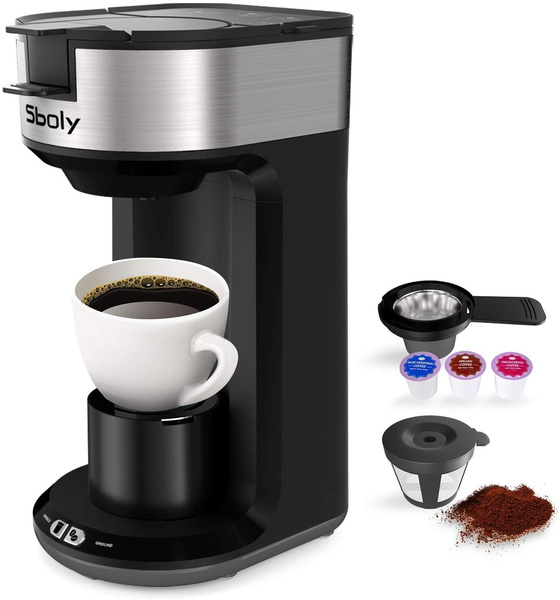 Single Serve Coffee Maker Brewer K-Cup Pod &Ground Coffee Self-Cleaning by Sboly