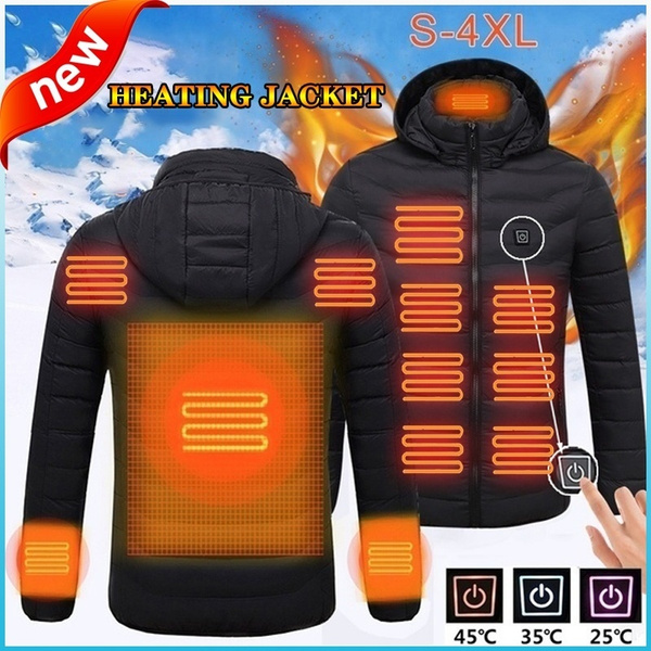 New Upgrade Mens Winter Heated USB Hooded Work Jacket Coats Adjustable ...