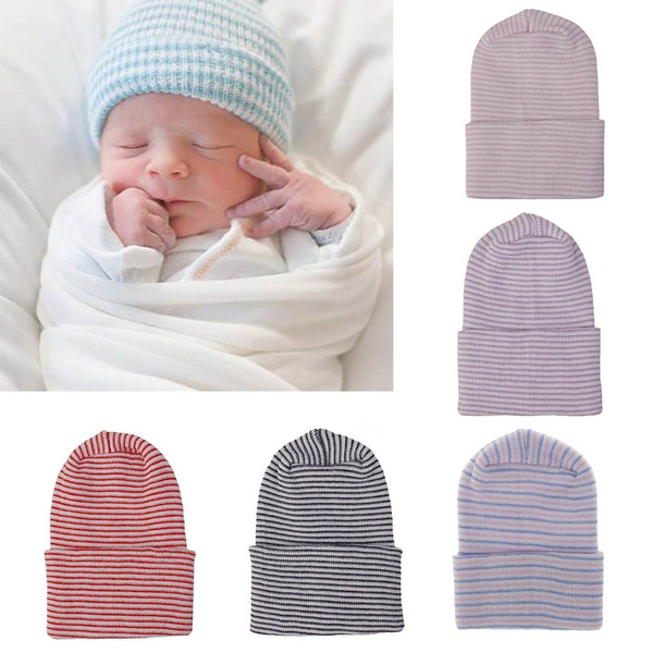 Newborn Baby Infant Soft Striped Knitted Cap Outdoor Winter Beanie Hospital Hat 