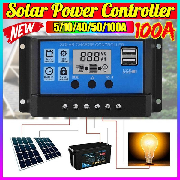 12V/24V LCD Auto Work Solar Charge Controller PWM Dual USB Output Charger BEST 