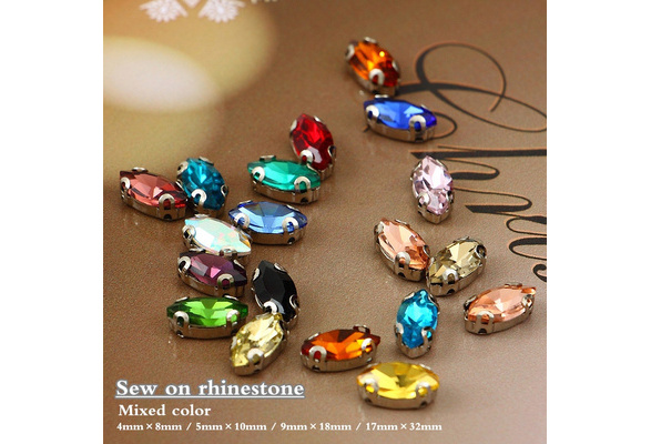 Sparkling Crystal Glass Stone Buttons Oval Horse Eye Shaped Sew on  Rhinestone Buttons Steel Bottom Flatback Sewing Stones for Handicrafts  Clothing Wedding Dress Accessories Crystal Rhinestones Holes Stunning Gems  Faceted Jewelry for