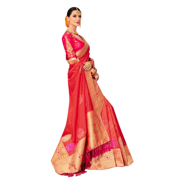 Indian Women/'s Banarasi Silk Saree Blouse Traditional Ethnic Festive Wear Sari