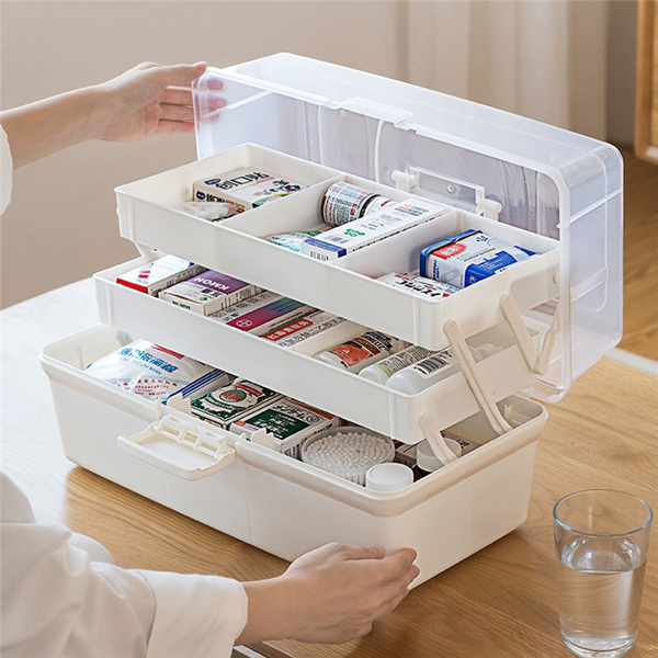 Multi-Functional 3 Layers Medicine Storage Organization Box Portable  Medicine Cabinet Family Emergency Kit (Only Box)