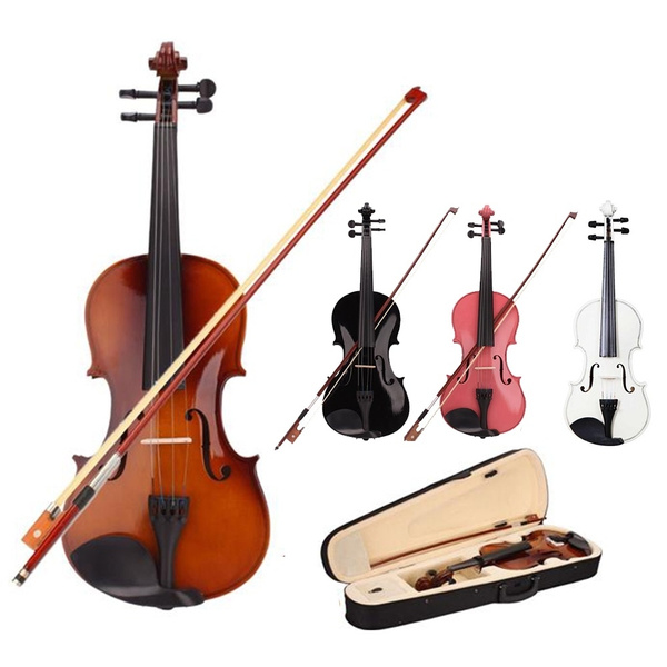 4 Strung Instruments 4/4 Full Size Natural Acoustic Violin Fiddle Craft with Case Bow Rosin ...
